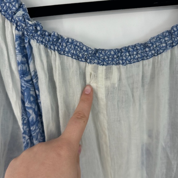 Shana K Floral Cotton Vintage Y2K Porcelain Print V Neck Tie Babydoll Midi Dress - Picture 4 of 6